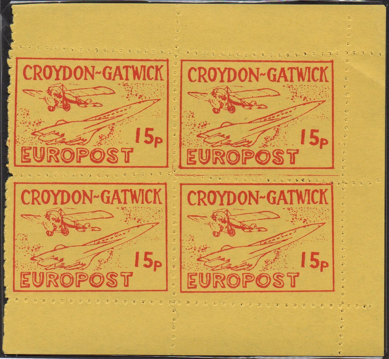 Croydon Gatwick Strike Post Stamps 1971 15p Concorde design, First Printing block/4